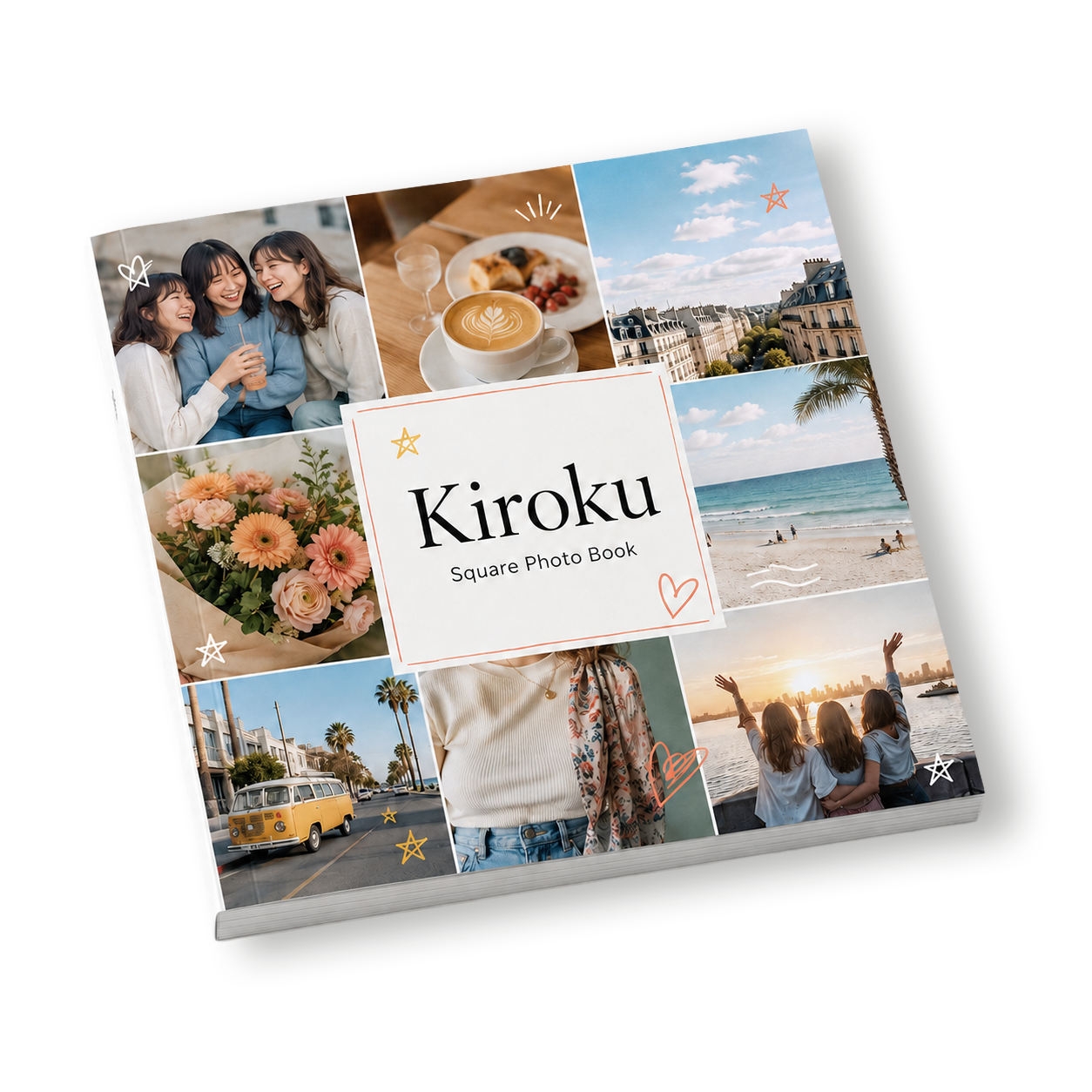 The Kiroku Square photo book, square, with a collage cover